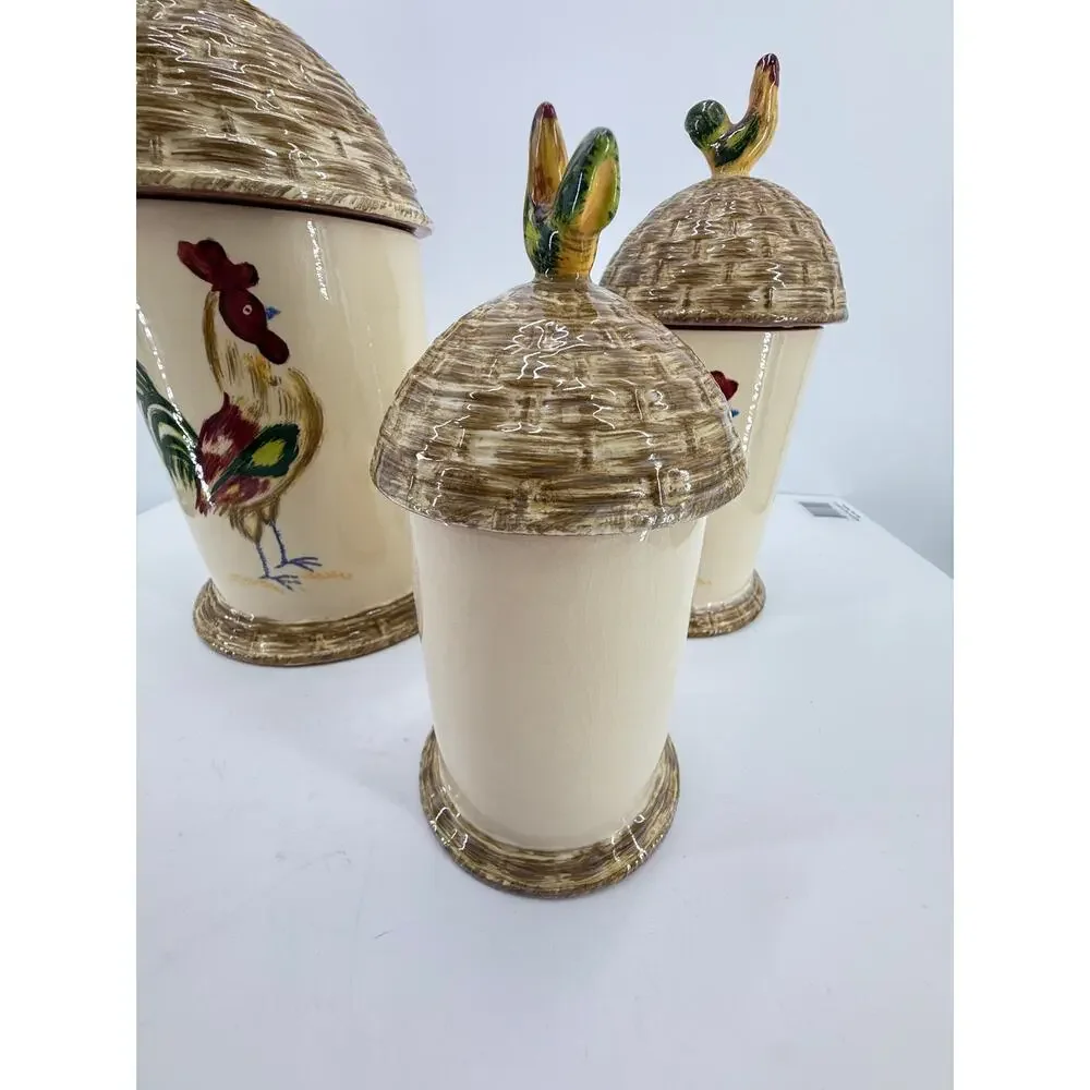 Mikasa Bon Jour Rooster Canister Set 3 Ceramic Farmhouse Country Kitchen Cottage